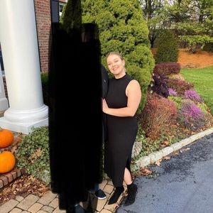 Mock neck black midi dress